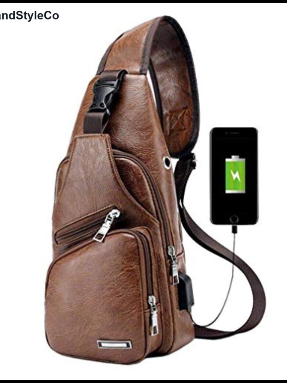 PU Leather Sling Bag Crossbody Backpack Travel Daypack USB Port